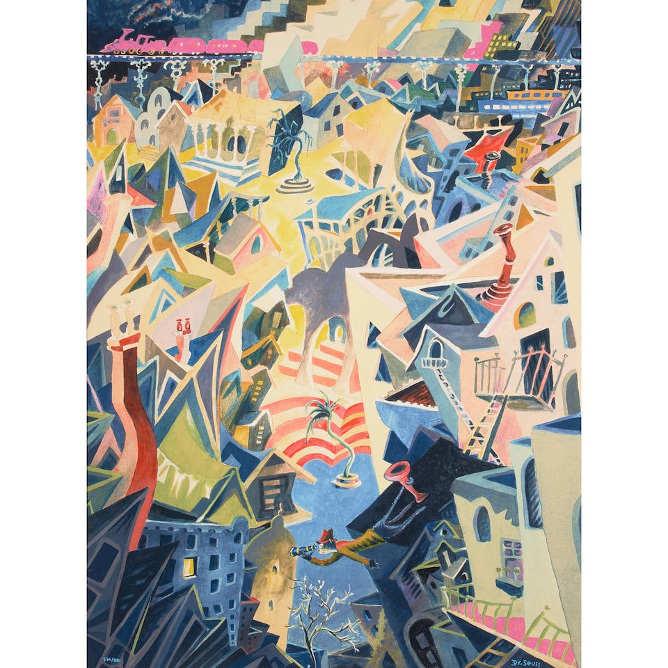 A DR. SEUSS LIMITED EDITION PRINT OF 'CAT DETECTIVE IN THE WRONG PART OF TOWN.' GEISEL, THEODOR ... (1 of 2)