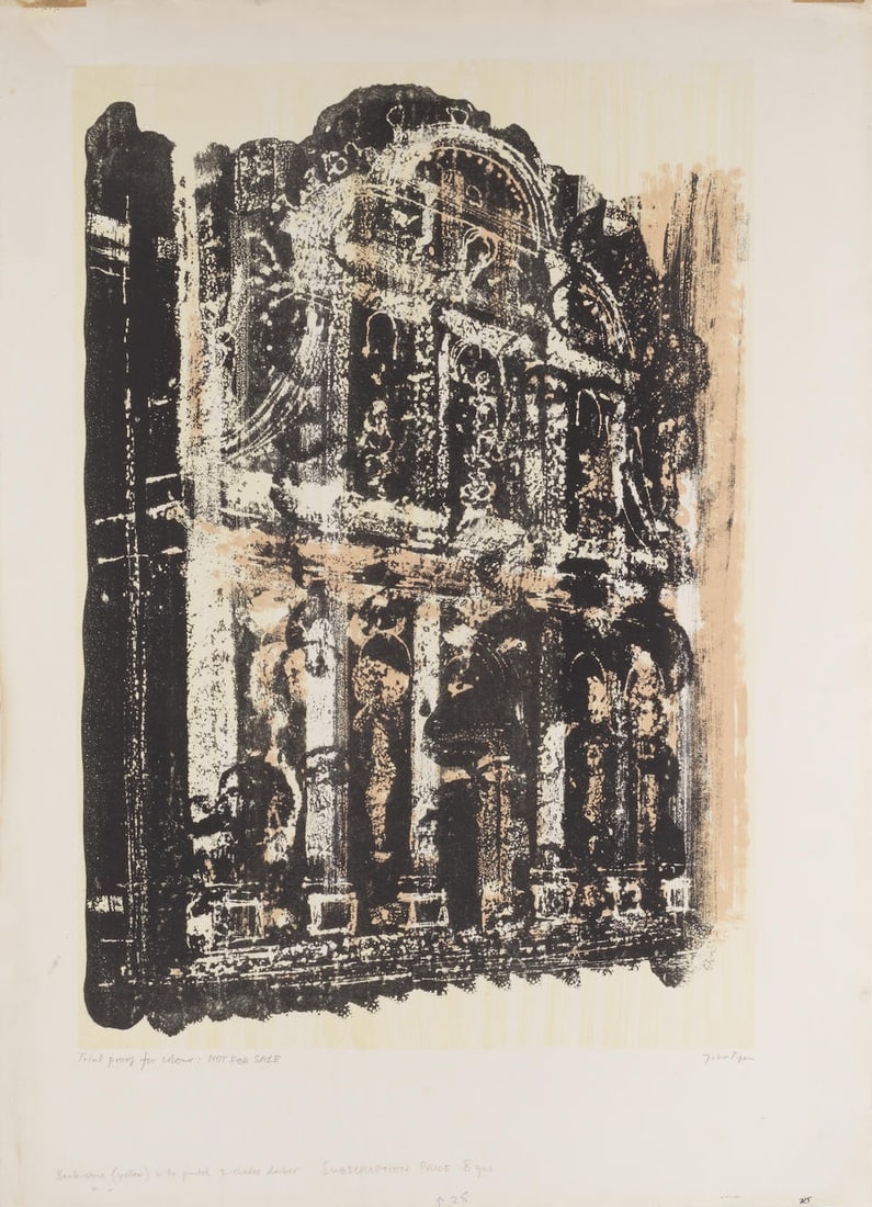 John Piper C.H. (British, 1903-1992) San Zobenigo Lithograph in colours, 1961, on J. Whatman wov...: John Piper C.H. (British, 1903-1992) San Zobenigo (Levinson 118) Lithograph in colours, 1961, on J. Whatman wove paper, signed and inscribed 'trial proof for colour: not for sale' in pencil, one of fo