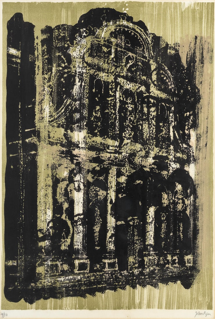 John Piper C.H. (British, 1903-1992) San Zobenigo Lithograph in colours, 1961, on wove paper, si...: John Piper C.H. (British, 1903-1992) San Zobenigo (Levinson 118) Lithograph in colours, 1961, on wove paper, signed and numbered 29/50 in pencil, printed by Harley Brothers, Edinburgh, published by Cu