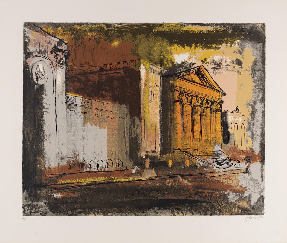 John Piper C.H. (British, 1903-1992) Stowe, South of the House Screenprint in colours, 1986, on ...: John Piper C.H. (British, 1903-1992) Stowe, South of the House (Levinson 387) Screenprint in colours, 1986, on Arches wove paper, signed and inscribed 'A/P' in pencil, one of 15 artist's proofs aside