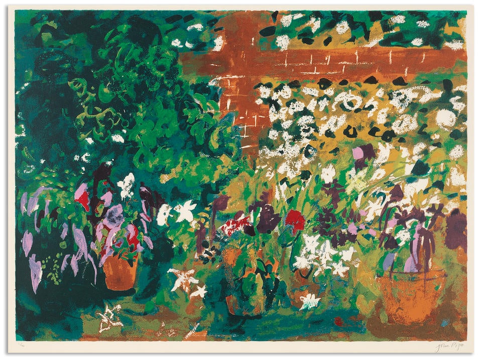 John Piper C.H. (British, 1903-1992) Terrace with Red Pots Screenprint in colours, 1987, on wove...: John Piper C.H. (British, 1903-1992) Terrace with Red Pots (Levinson 394) Screenprint in colours, 1987, on wove paper, signed and numbered 11/70 in pencil (there were also 15 artist's proofs), printed