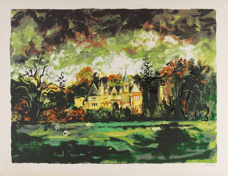 John Piper C.H. (British, 1903-1992) Ettington Park, Plate II from Victorian Dream Palaces Scree...: John Piper C.H. (British, 1903-1992) Ettington Park, Plate II from Victorian Dream Palaces (Levinson 273) Screenprint in colours, 1977, on Arches wove paper, signed in pencil, a proof aside from the n