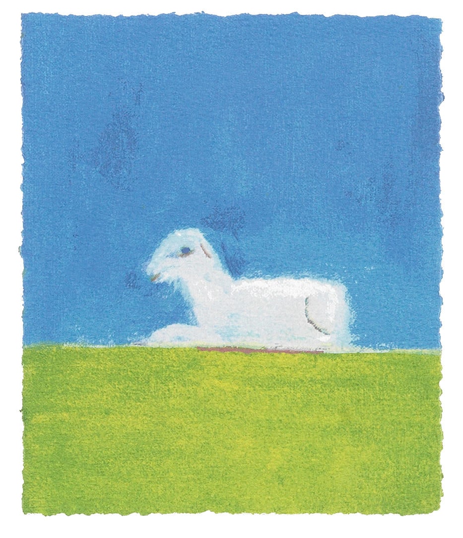 Craigie Aitchison C.B.E., R.S.A., R.A. (British, 1926-2009) Lamb in a Green Field Screenprint in... (1 of 3)