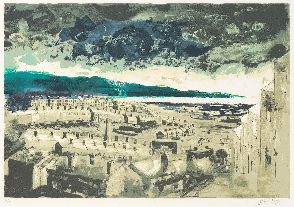 John Piper C.H. (British, 1903-1992) Swansea East Screenprint in colours, 1989, on Arches wove p...: John Piper C.H. (British, 1903-1992) Swansea East (Levinson 422) Screenprint in colours, 1989, on Arches wove paper, signed and numbered 33/70 in pencil (there were also 20 artist's proofs), printed b