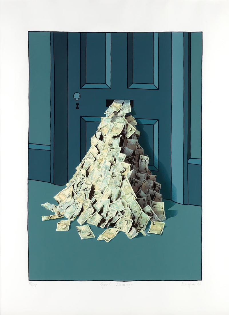 Patrick Hughes (British, born 1939) Good Morning Screenprint in colours, 1990, on wove paper, si...: Patrick Hughes (British, born 1939) Good Morning Screenprint in colours, 1990, on wove paper, signed, titled, dated and numbered 18/75 in pencil, the full sheet, framed Image 710 x 490mm (28 x 19 1/4i