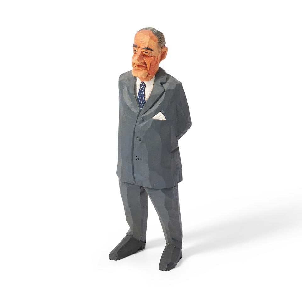 Carved Figure of Lyndon B. Johnson, Gunnarsson, Stockholm, Sweden, c. 1960. (1 of 1)
