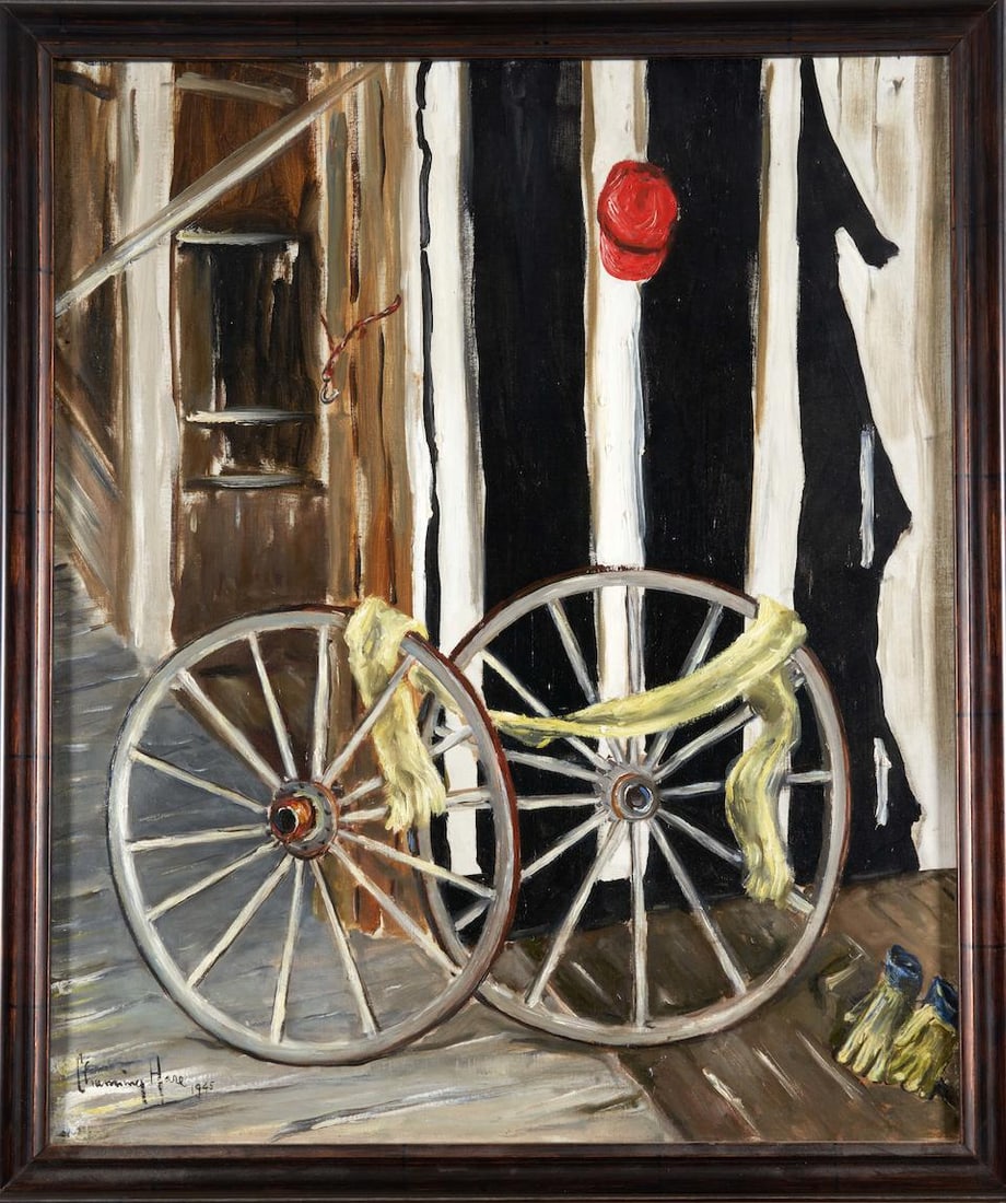 Channing Weir Hare (American, 1899-1976) Wagon Wheels 23 1/2 x 19 3/4 in. (1 of 3)