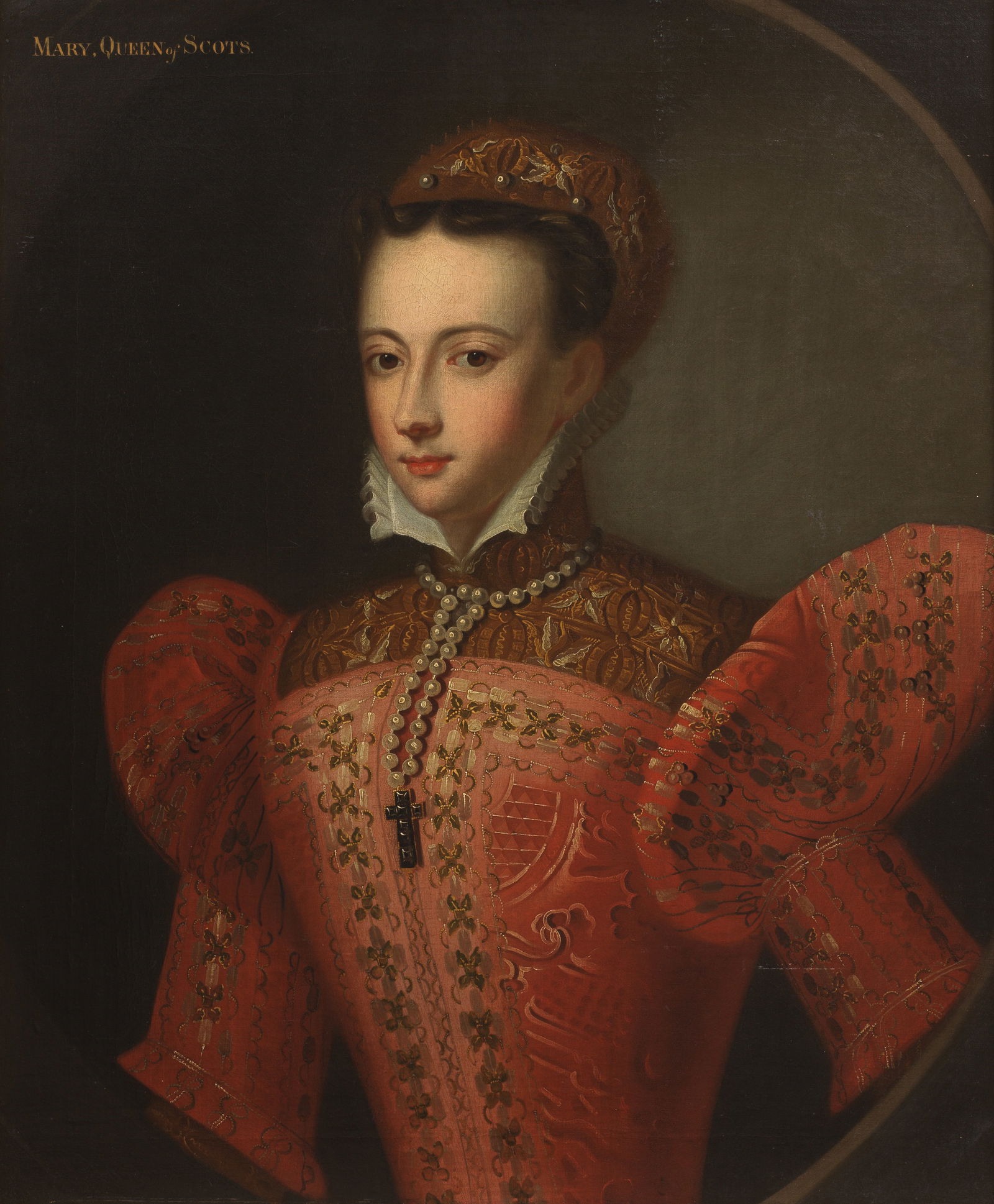 Manner of Federico Zuccaro, 18th Century Portrait of a lady, formerly identified as Mary, Queen ...: Manner of Federico Zuccaro, 18th Century Portrait of a lady, formerly identified as Mary, Queen of Scots, half-length, within a painted oval bears inscription 'MARY, QUEEN of SCOTS' (upper left) oil o