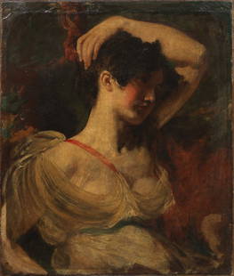 Circle of William Etty (York 1787-1849) A young lady with her arm raised unframed: Circle of William Etty (York 1787-1849) A young lady with her arm raised oil on canvas, extended along the upper edge by approximately 3.5cm. 78.4 x 66.3cm (30 7/8 x 26 1/8in). unframed This lot is su