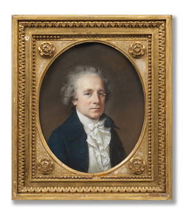 Hugh Douglas Hamilton (Dublin 1740-1808) Portrait of Nathaniel Marchant, RA in the original carv...: Hugh Douglas Hamilton (Dublin 1740-1808) Portrait of Nathaniel Marchant, RA bears a period inscription on the backboard 'Nathaniel Marchant' pastel, oval 24.5 x 19.5cm (9 5/8 x 7 11/16in). in the orig