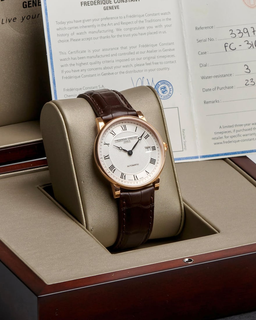 FÉDÉRIQUE CONSTANT. AN 18K ROSE GOLD AUTOMATIC CALENDAR WRISTWATCH Classic, Ref: FC-31... (1 of 5)