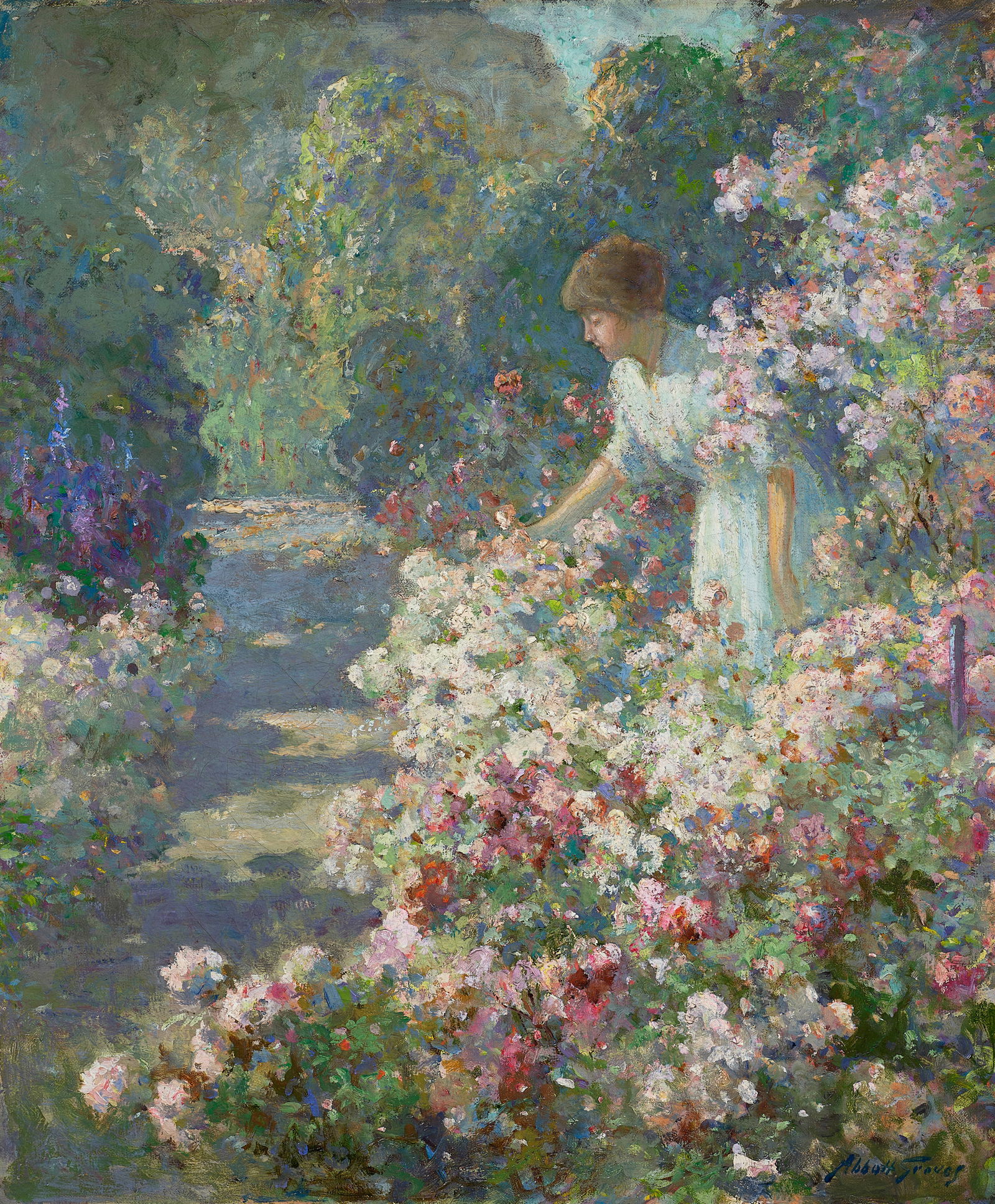 Abbott Fuller Graves (1859-1936) Morning in the Garden 24 1/8 x 20 1/8 in. (61.3 x 51.1 cm.): Abbott Fuller Graves (1859-1936) Morning in the Garden signed 'Abbott Graves' (lower right) oil on canvas 24 1/8 x 20 1/8 in. (61.3 x 51.1 cm.) Footnotes: Provenance Private collection, Vancouver, Was