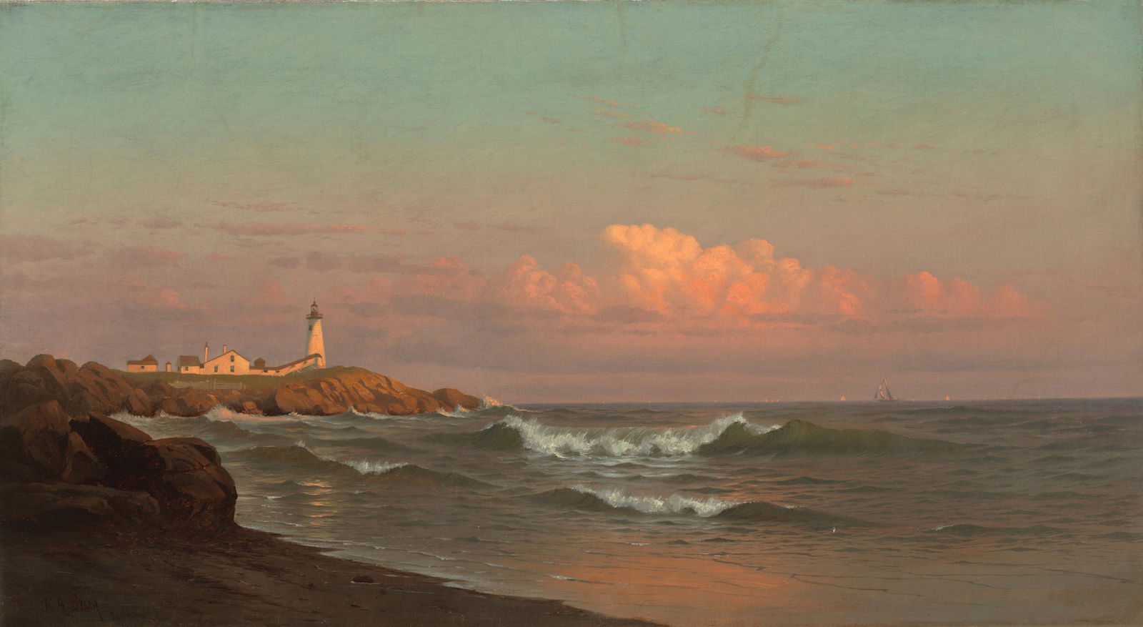 Francis Augustus Silva (1835-1886) Cuttyhunk Light 20 x 36 1/8 in. (50.8 x 91.8 cm.) (Painted in...: Francis Augustus Silva (1835-1886) Cuttyhunk Light signed and dated 'F.A. SILVA. / 72' (lower left) oil on canvas 20 x 36 1/8 in. (50.8 x 91.8 cm.) Painted in 1872. Footnotes: Provenance Sale, Fra