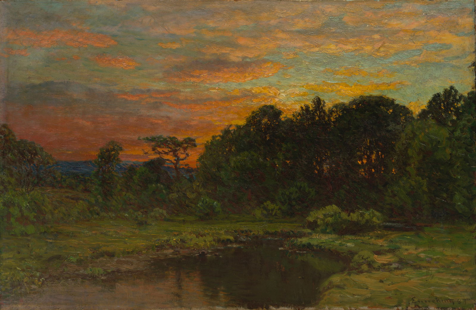John Joseph Enneking (1841-1916) Summer Sunset 22 1/4 x 34 1/4 in. (56.5 x 87 cm.) (Painted in 1...: John Joseph Enneking (1841-1916) Summer Sunset signed and dated 'Enneking 87' (lower right) oil on canvas 22 1/4 x 34 1/4 in. (56.5 x 87 cm.) Painted in 1887. Footnotes: Provenance Private collect
