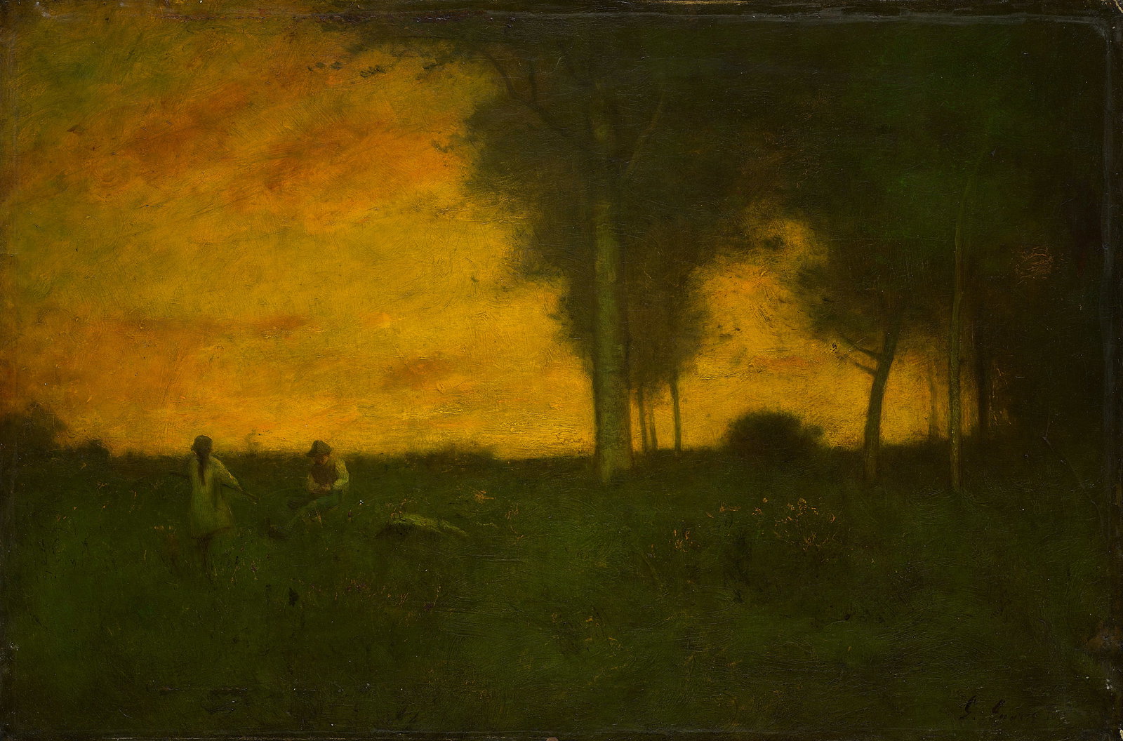 George Inness (1825-1894) Twilight 20 1/4 x 30 1/8 in. (51.4 x 76.5 cm.) (Painted in 1891.): George Inness (1825-1894) Twilight signed and dated 'G. Inness 1891' (lower right) oil on canvas 20 1/4 x 30 1/8 in. (51.4 x 76.5 cm.) Painted in 1891. Footnotes: Provenance Tucker Estate, Palm Sp
