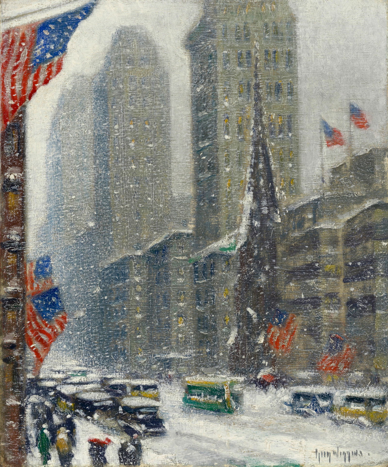 Guy Carleton Wiggins (1883-1962) Washington's Birthday 20 1/4 x 16 3/8 in. (51.4 x 41.6 cm.) (Pa...: Guy Carleton Wiggins (1883-1962) Washington's Birthday signed 'Guy Wiggins.' (lower right) and inscribed with title, signed again and dated '1936' (on the reverse) oil on canvas 20 1/4 x 16 3/8 in. (5