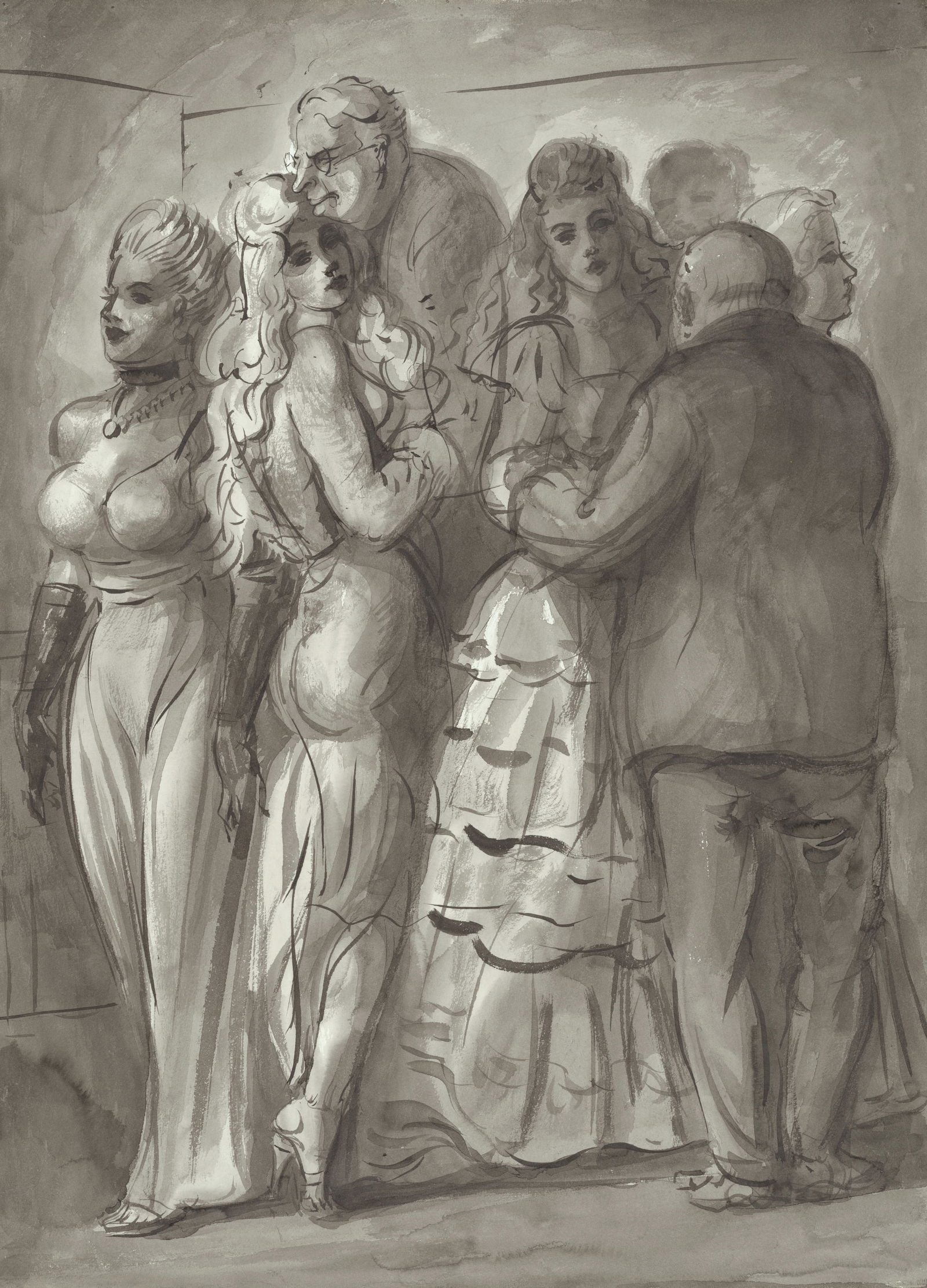 Reginald Marsh (1898-1954) Dance Hall 30 3/4 x 22 1/2 in. (78.1 x 57.2 cm.) (Executed in 1939.): Reginald Marsh (1898-1954) Dance Hall ink and ink wash on paper 30 3/4 x 22 1/2 in. (78.1 x 57.2 cm.) Executed in 1939. Footnotes: Provenance Frank K. M. Rehn Gallery, Inc., New York. American Ma