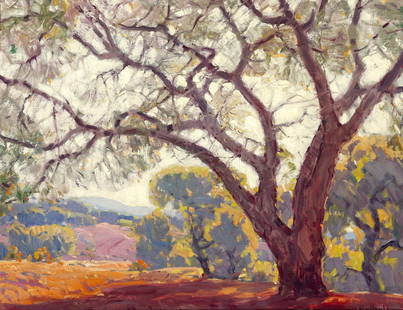 Hanson Puthuff (1875-1972) Shadow of the Oaks  20 1/4 x 26 1/4 in.  framed 29 1/4 x 35 1/4 in.: Hanson Puthuff (1875-1972) Shadow of the Oaks signed 'H Puthuff' (lower right) and titled (on an exhibition label) oil on canvas 20 1/4 x 26 1/4 in.  framed 29 1/4 x 35 1/4 in. Footnotes: Provenan