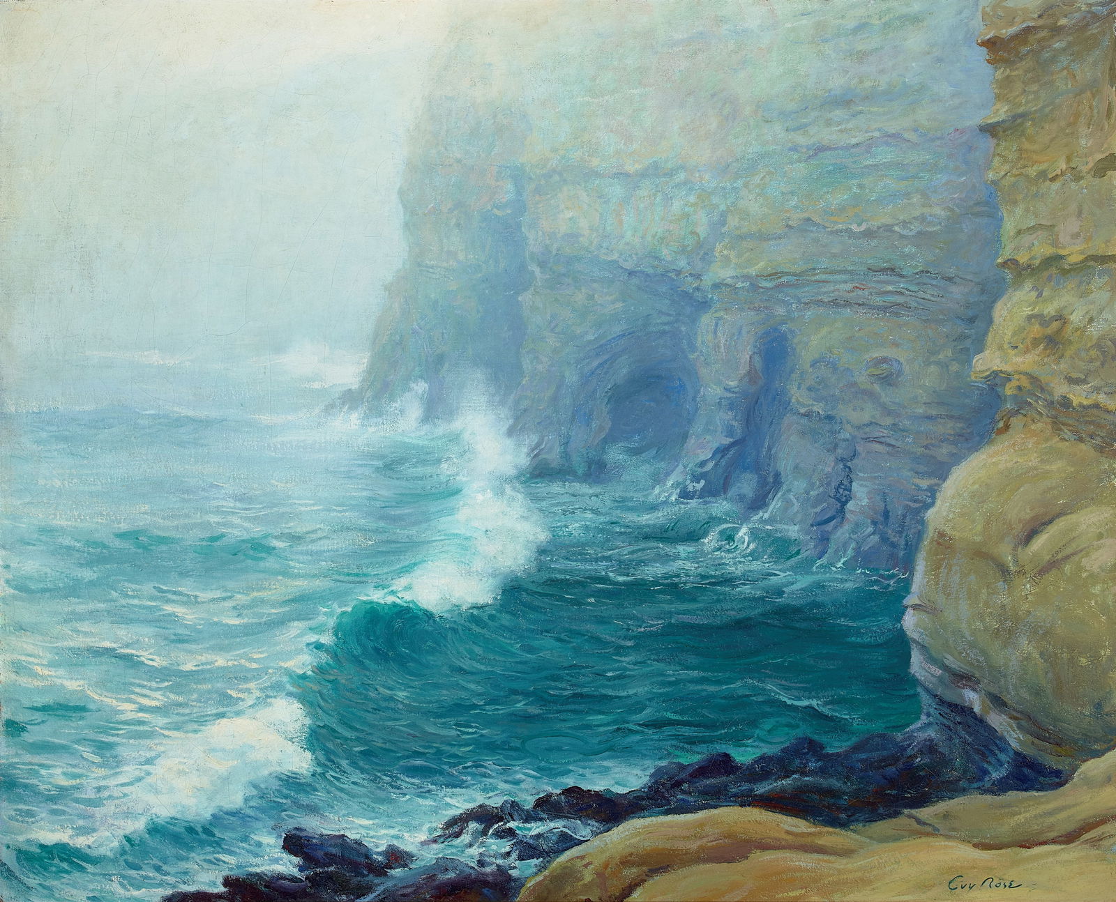 Guy Rose (1867-1925) Lifting Fog, La Jolla Cliffs 32 x 39 1/4 in. framed 41 1/4 x 49 in.: Guy Rose (1867-1925) Lifting Fog, La Jolla Cliffs signed 'Guy Rose' (lower right) oil on canvas 32 x 39 1/4 in. framed 41 1/4 x 49 in. Footnotes: Provenance Property from a Midwestern Col
