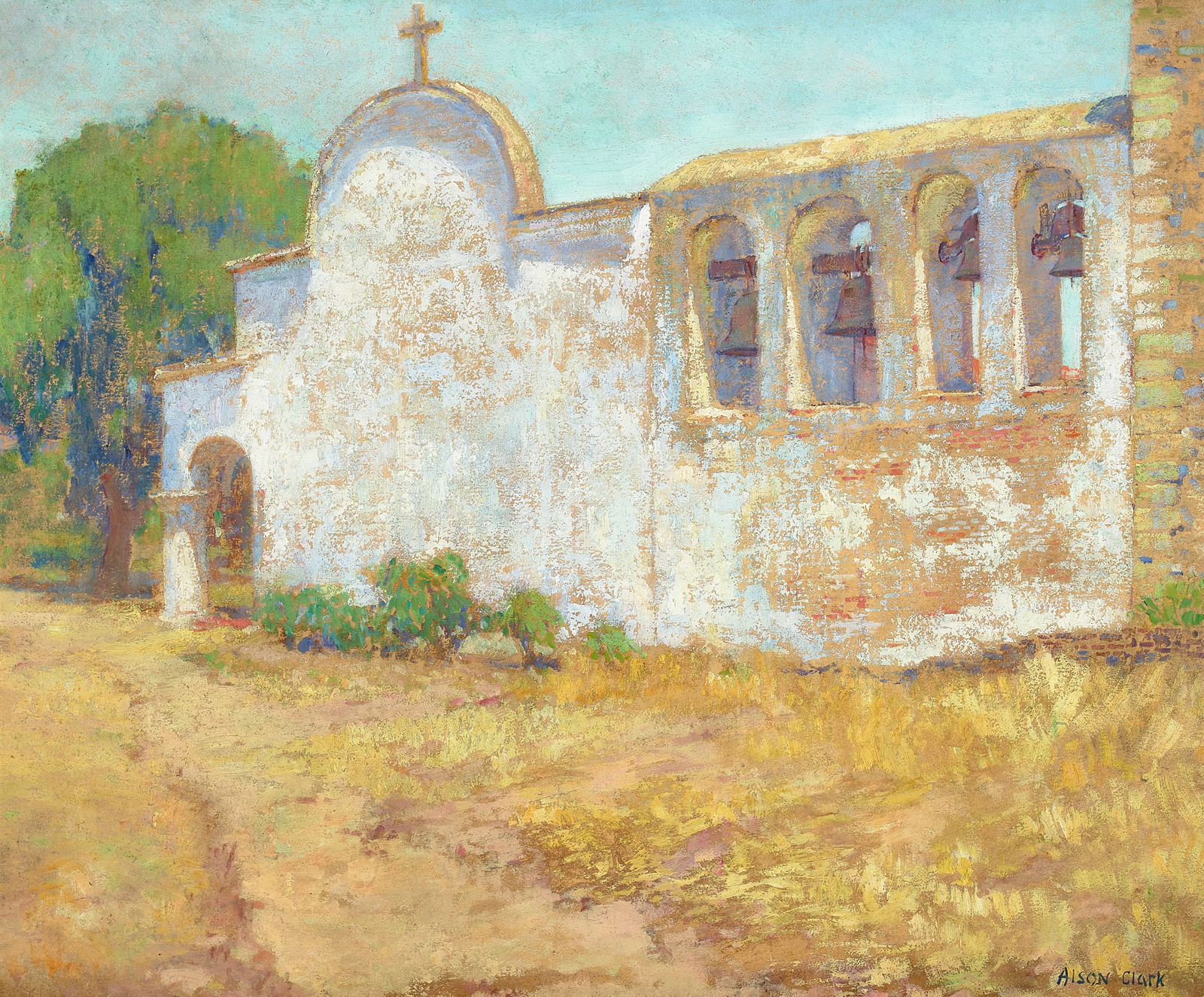 Alson Skinner Clark (1876-1949) Mission Bells 29 3/4 x 36 in. framed 41 x 47 in. (1 of 2)