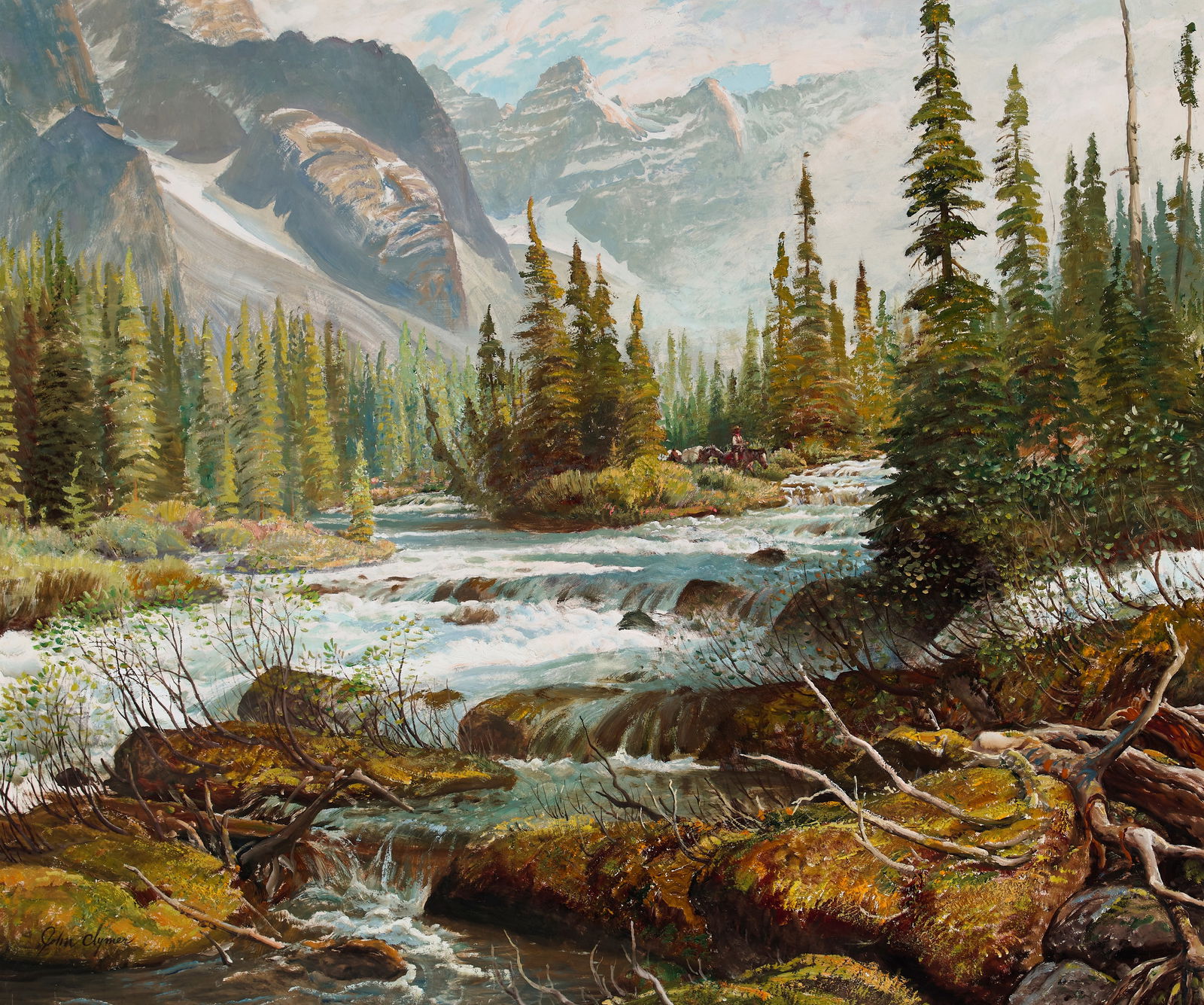 John Ford Clymer (1907-1989) Where the Cool Moss Grows, Morain River 30 x 36 in. framed 40 1/2 x...: John Ford Clymer (1907-1989) Where the Cool Moss Grows, Morain River signed 'John Clymer' (lower left) and titled (on the reverse) oil on Masonite 30 x 36 in. framed 40 1/2 x 46 1/2 in. Footnotes: