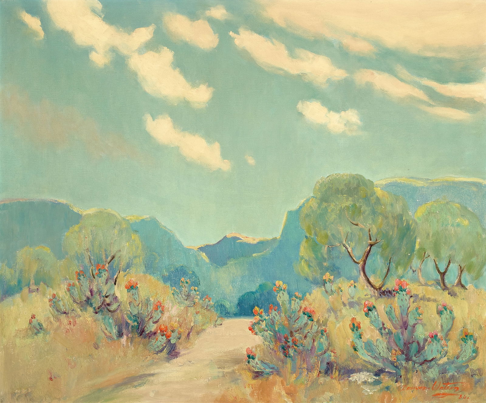 Dawson Dawson-Watson (1864-1939) Prickly Pear Cactus near Texas Hills 25 1/2 x 30 1/2 in.  frame... (1 of 2)