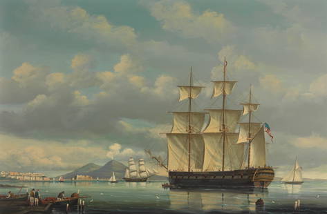 Salvatore Colacicco (British/Italian, 1935) 'The American ship Liberty in the bay of Naples'; 'T...: Salvatore Colacicco (British/Italian, born 1935) 'The American ship Liberty in the bay of Naples'; 'The sailing ship Ontario entering the port of Naples', a pair both signed 'Salvatore Colacicco' (low