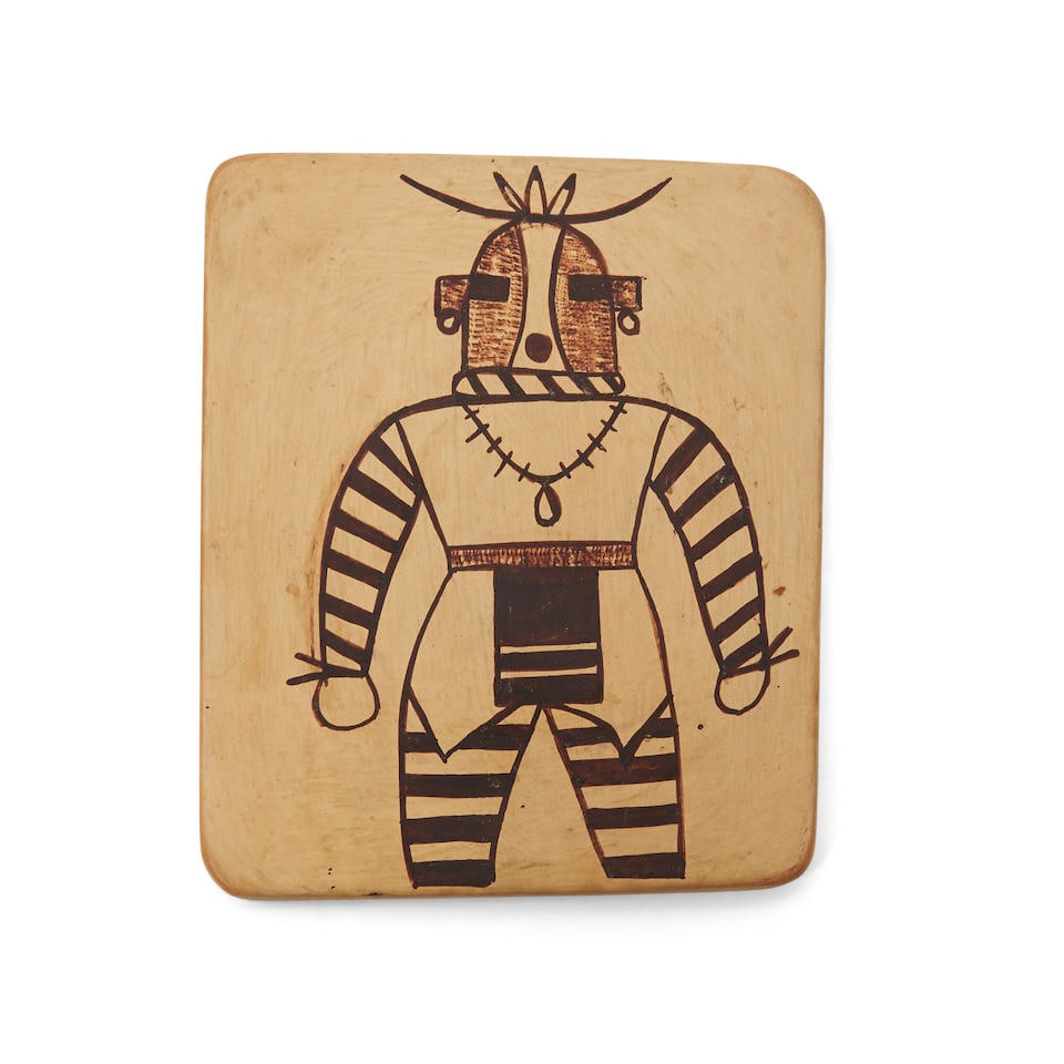 SYLVIA POLEYESTEWA (HOPI, BORN 1935) CONTEMPORARY SOUTHWEST POLYCHROME POTTERY TILE (1 of 2)