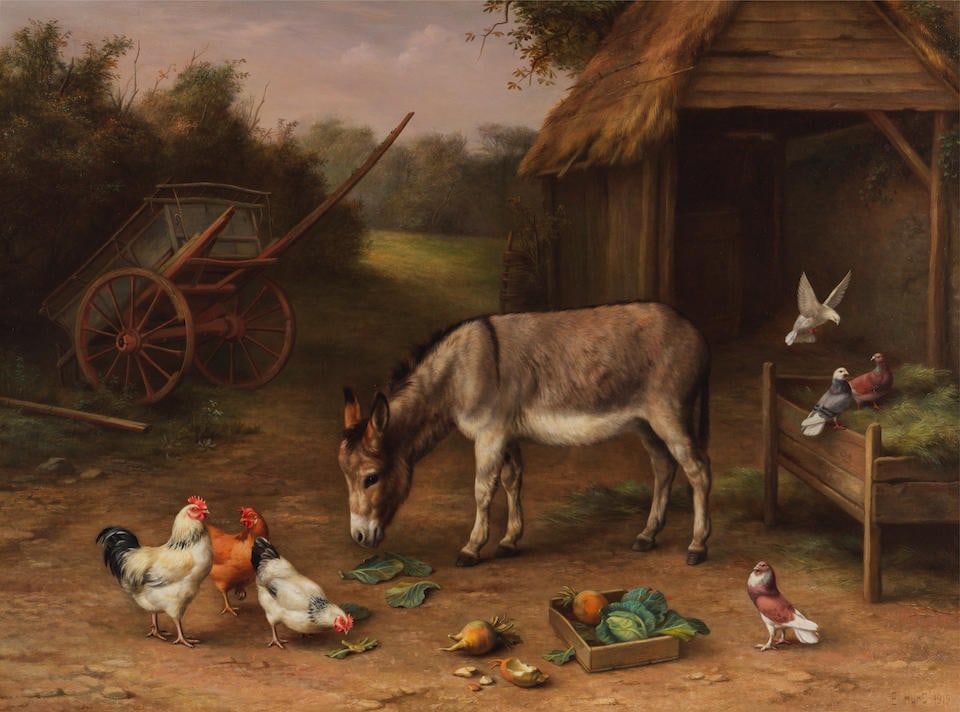 Edgar Hunt (British, 1876-1955) Fresh provisions: Edgar Hunt (British, 1876-1955) Fresh provisions signed and dated 'E Hunt 1919' (lower right) oil on canvas 51 x 76cm (20 1/16 x 29 15/16in). Footnotes: Provenance Private collection, UK. This lot is