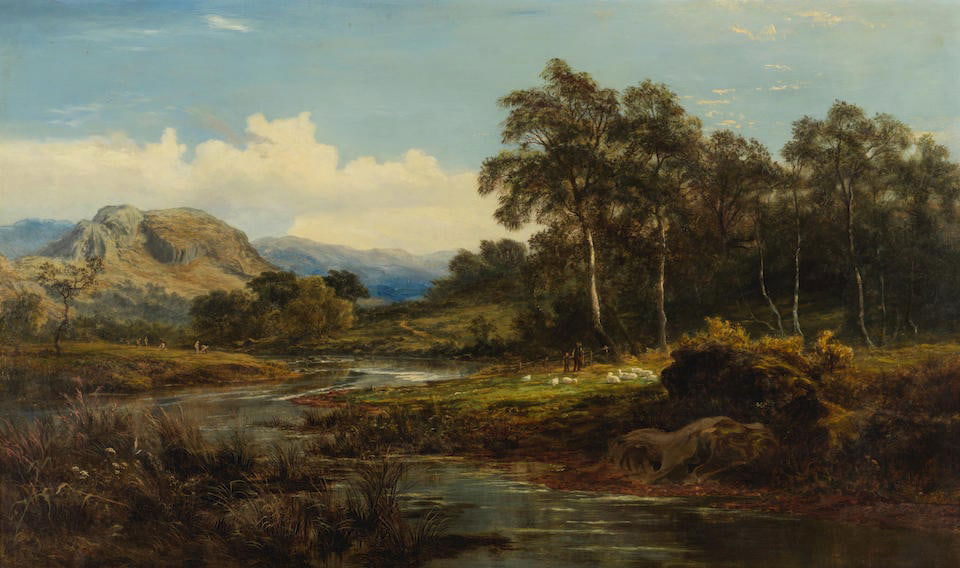 Robert Gallon (British, 1845-1925) On the Llugwy: Robert Gallon (British, 1845-1925) On the Llugwy signed and dated 'R Gallon, 83' (lower right) oil on canvas 62 x 103cm (24 7/16 x 40 9/16in). For further information on this lot please visit Bonhams.