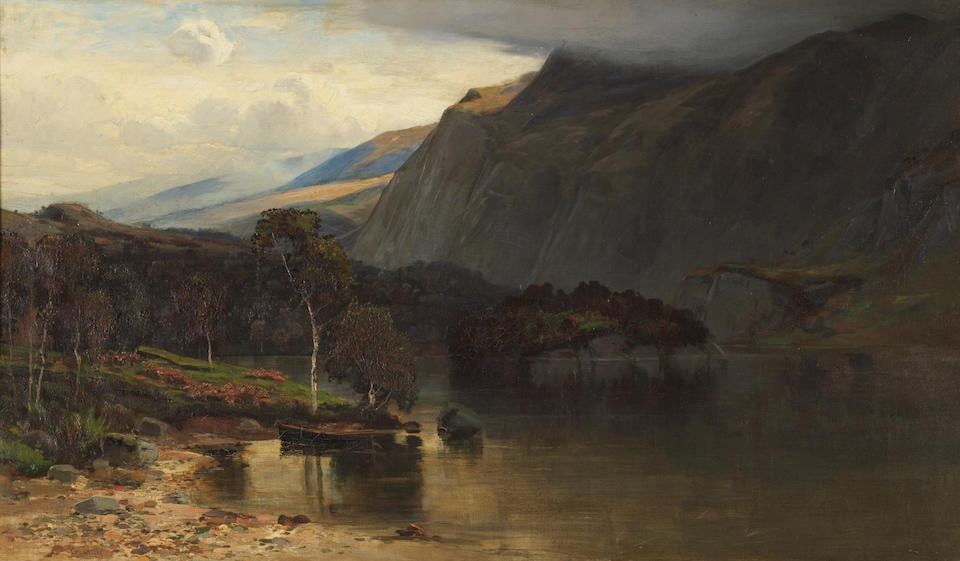 George Gray (Scottish, active 1880-1910) Highland loch: George Gray (Scottish, active 1880-1910) Highland loch signed 'Geo.Gray' (lower left) oil on canvas 45 x 76cm (17 11/16 x 29 15/16in). For further information on this lot please visit Bonhams.com For