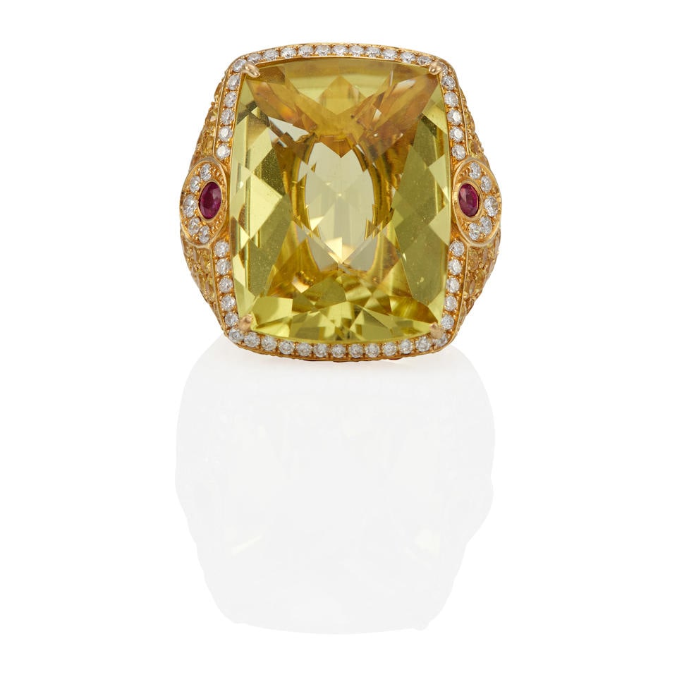 NINI: 18K GOLD, CITRINE, RUBY, SAPPHIRE, AND DIAMOND RING (1 of 3)
