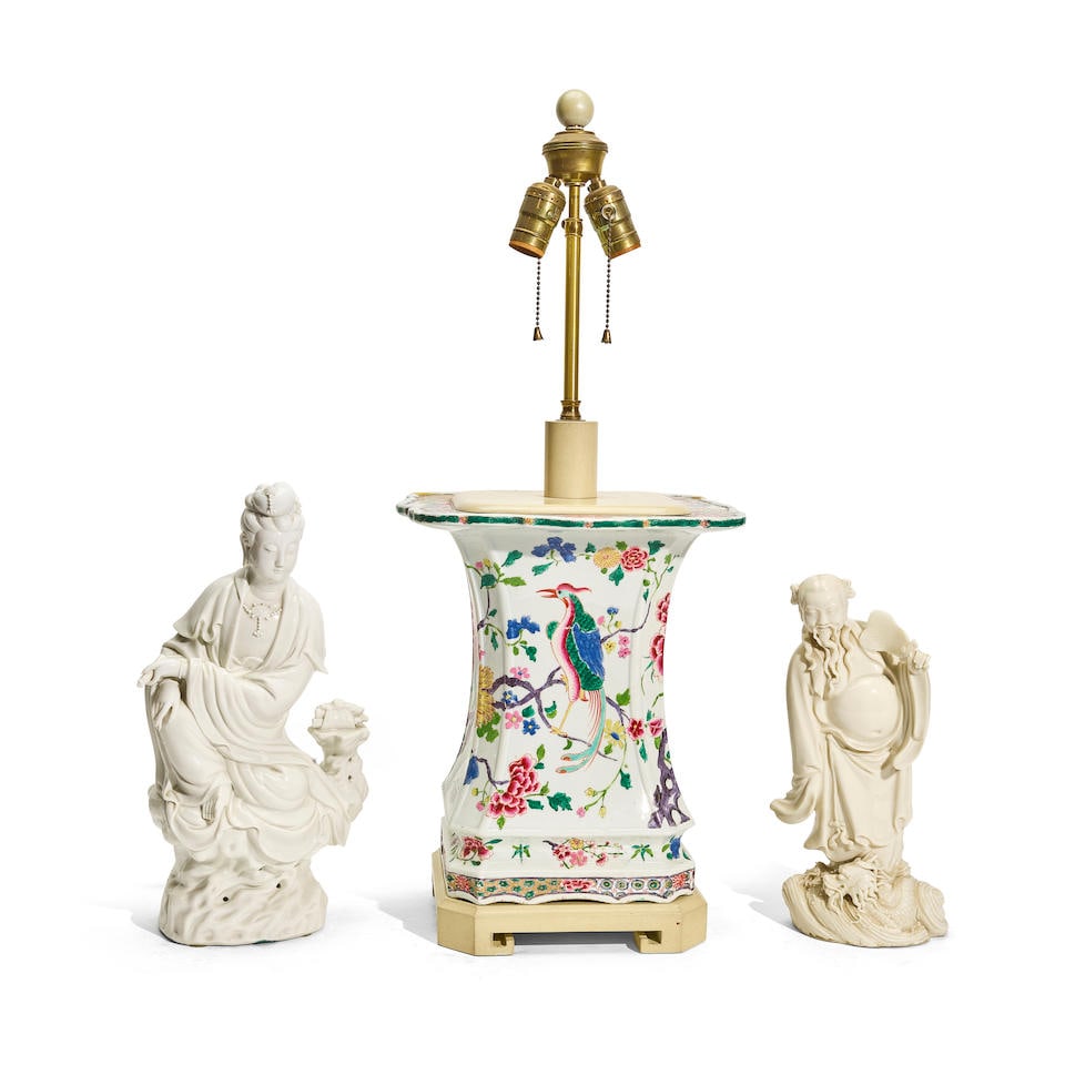 A CHINESE PORCELAIN VASE AND TWO BLANC DE CHINE FIGURES20th century (1 of 1)