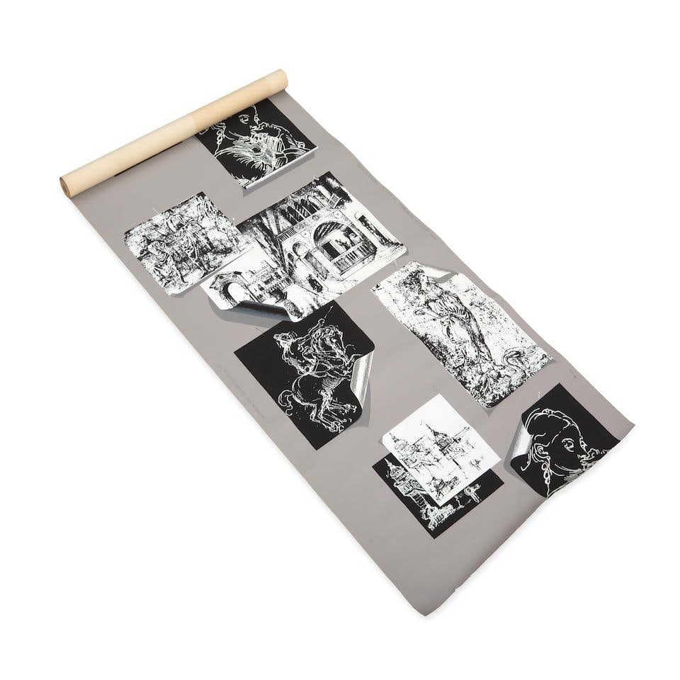 MARION DORN (1896-1964) FOR KATZENBACH AND WARREN 'MASTER DRAWINGS' PATTERN WALLPAPER, New York...: MARION DORN (1896-1964) FOR KATZENBACH AND WARREN 'MASTER DRAWINGS' PATTERN WALLPAPER, New York, New York, c. 1955, printed selvedge 'Master Drawings designed by Marion V. Dorn,' approximately 49-inch