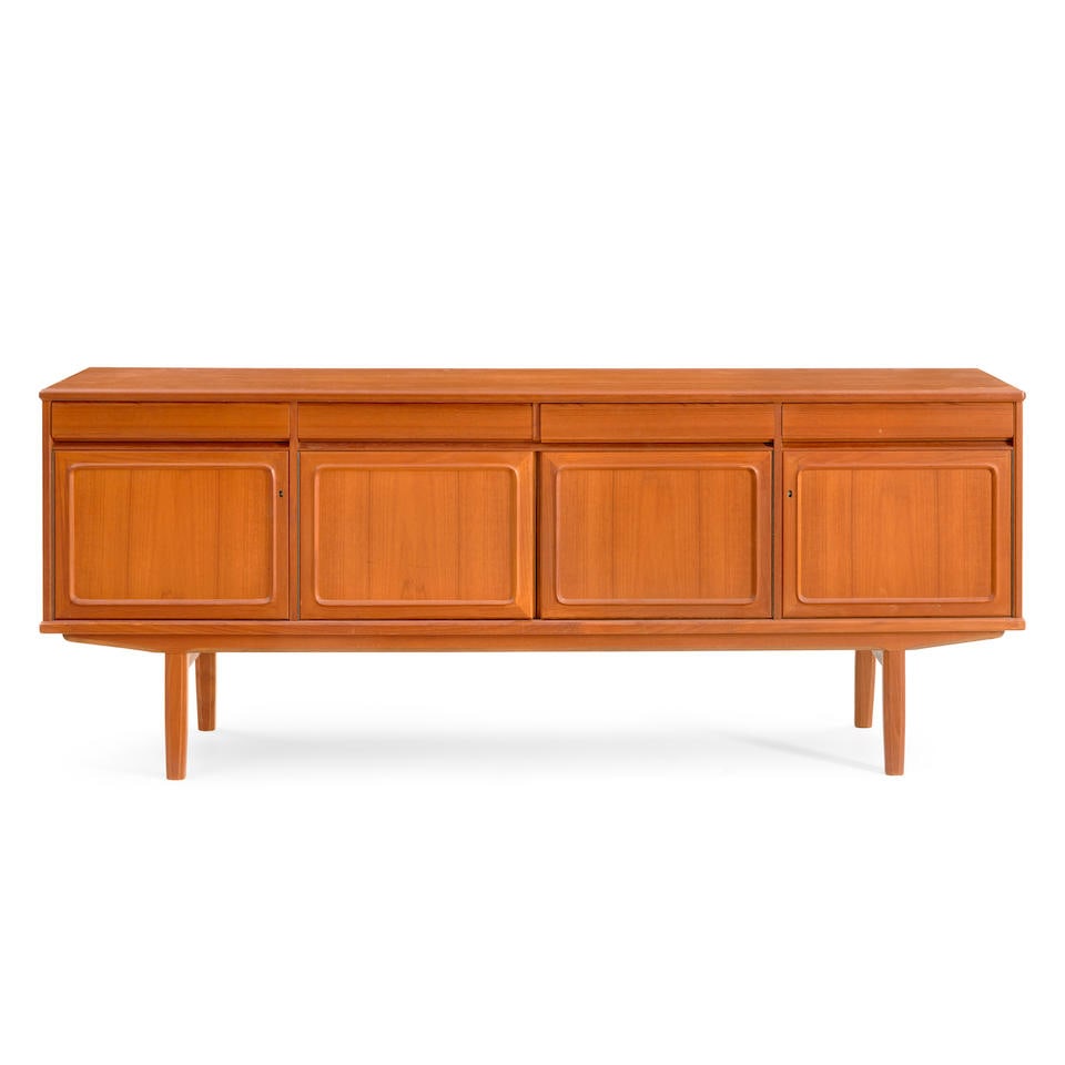 MID-CENTURY MODERN TEAK SIDEBOARD, Norway, c. 1965, teak, teak veneer, plywood, unmarked, four s... (1 of 2)