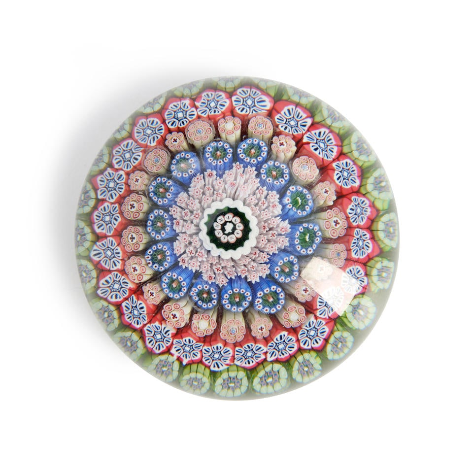 ST. LOUIS CONCENTRIC CIRCLES MILLEFIORI GLASS PAPERWEIGHT, France, ht. 1 3/4, dia. 3 in. (1 of 1)