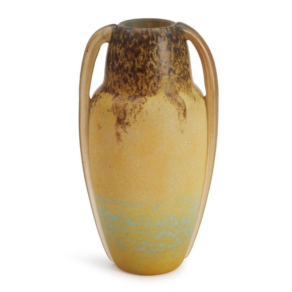 DAUM VITRIFIED GLASS TWO-HANDLED VASE, Nancy, France, c. 1910, wheel-engraved mark 'Daum Nancy' ... (1 of 4)