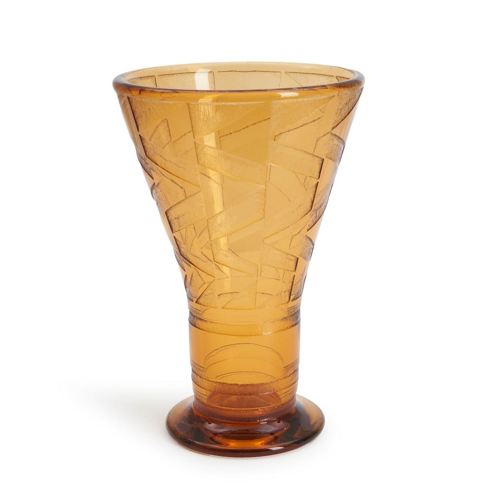 DAUM ART DECO ACID-ETCHED GLASS VASE, Nancy, France, c. 1930, wheel-engraved mark 'Daum Nancy Fr... (1 of 4)