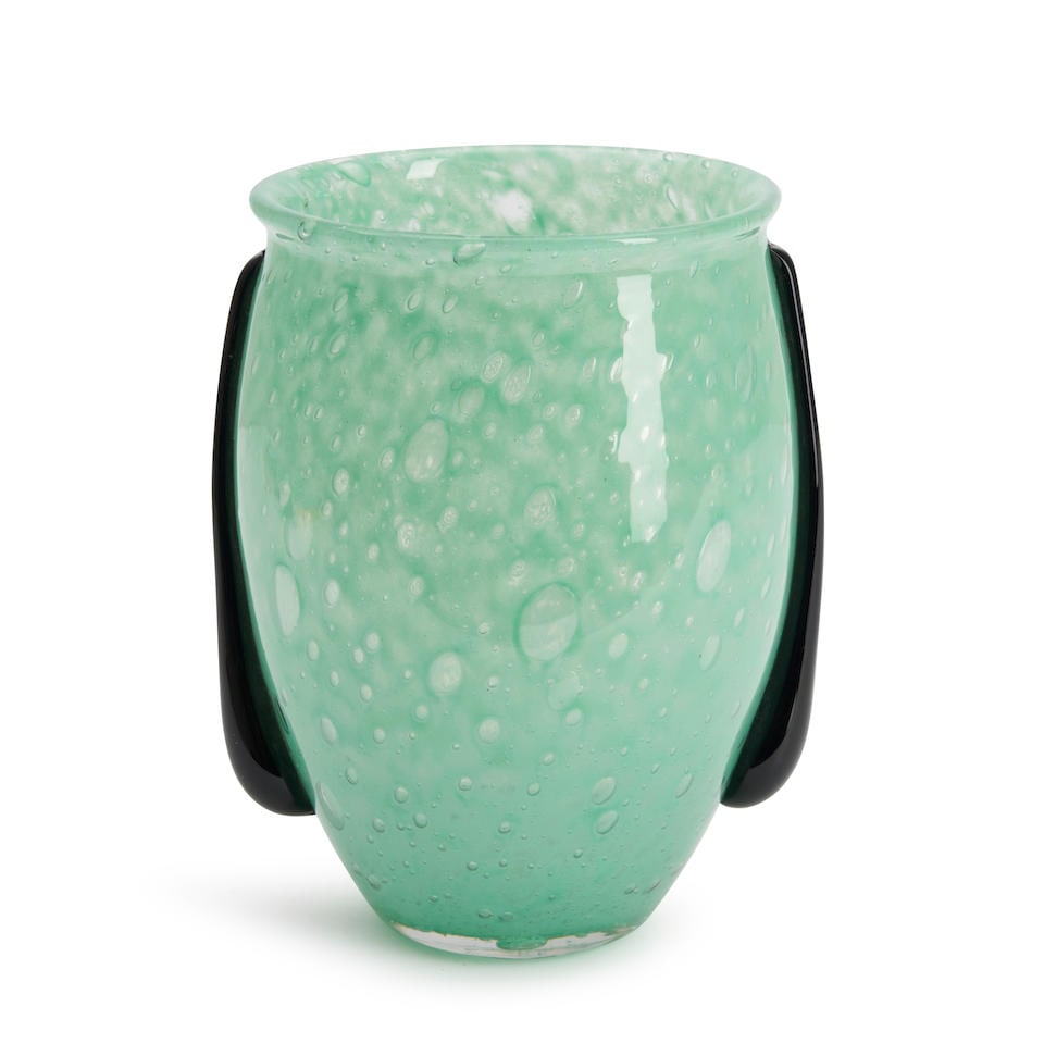 CHARLES SCHNEIDER LE VERRE FRANCAIS GLASS VASE WITH APPLIED WITH DECORATION, Epinay-sur- Seine, ...: CHARLES SCHNEIDER LE VERRE FRANCAIS GLASS VASE WITH APPLIED WITH DECORATION, Epinay-sur- Seine, France, c. 1925, incised mark 'Schneider,' ht. 7 3/4 in. Footnotes: The Pinhas Collection For further in