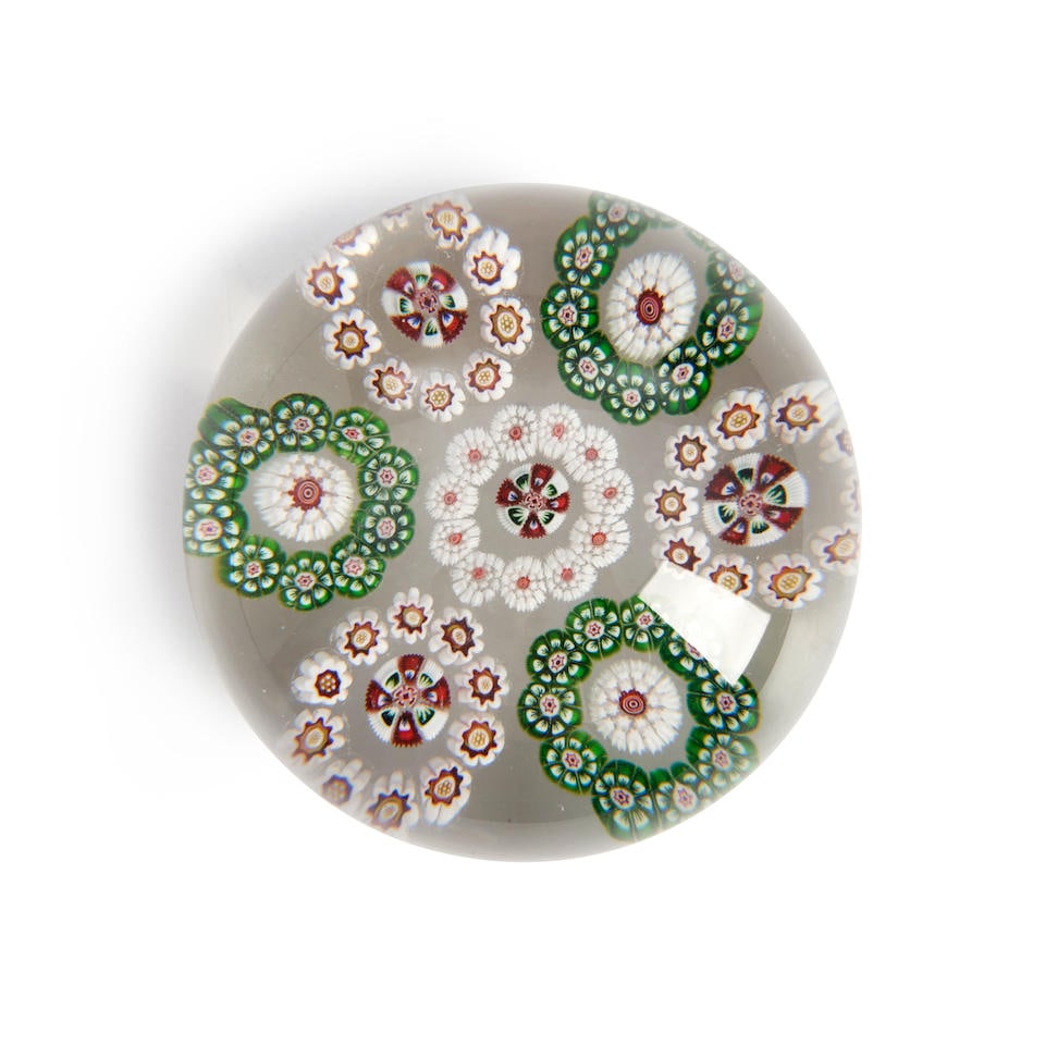 BACCARAT PATTERNED MILLEFIORI GLASS PAPERWEIGHT, France, ht. 2, dia. 2 1/2 in. (1 of 1)