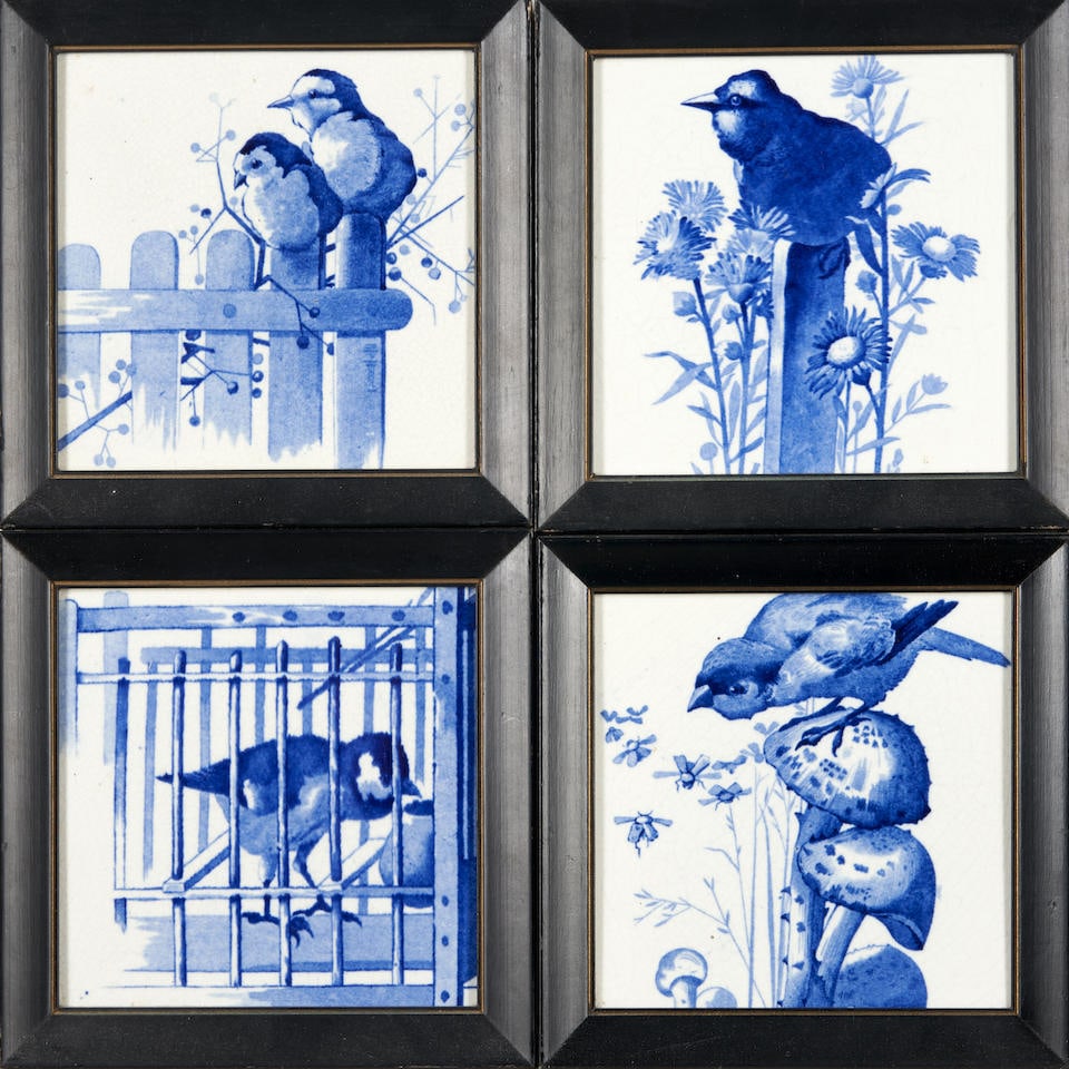 FOUR BROWN-WESTHEAD MOORE & CO. TILES DEPICTING BIRDS, England, Stoke-on-Trent, late 19th centur... (1 of 6)