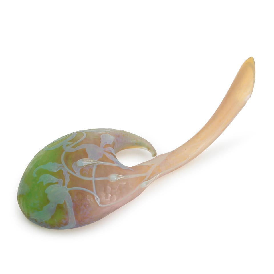 DAUM MARTELE AND CAMEO GLASS GOURD-FORM ORCHID VASE, Nancy, France, c. 1895, incised and gilded ... (1 of 3)