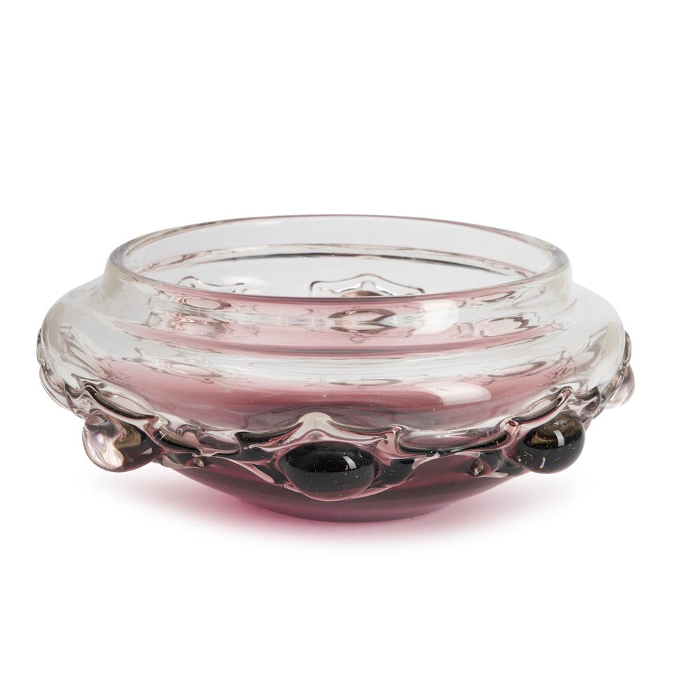 CHARLES SCHNEIDER LE VERRE FRANCAIS GLASS CENTER BOWL, Epinay-sur-Seine, France, c. 1925, acid-e... (1 of 3)