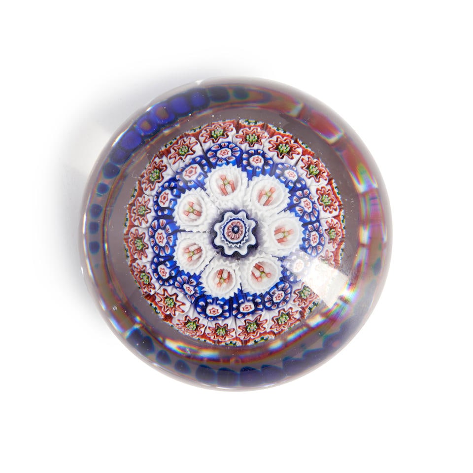 BACCARAT CLOSE-PACKED MILLEFIORI MUSHROOM GLASS PAPERWEIGHT, France, ht. 2, dia. 2 3/4 in. (1 of 1)