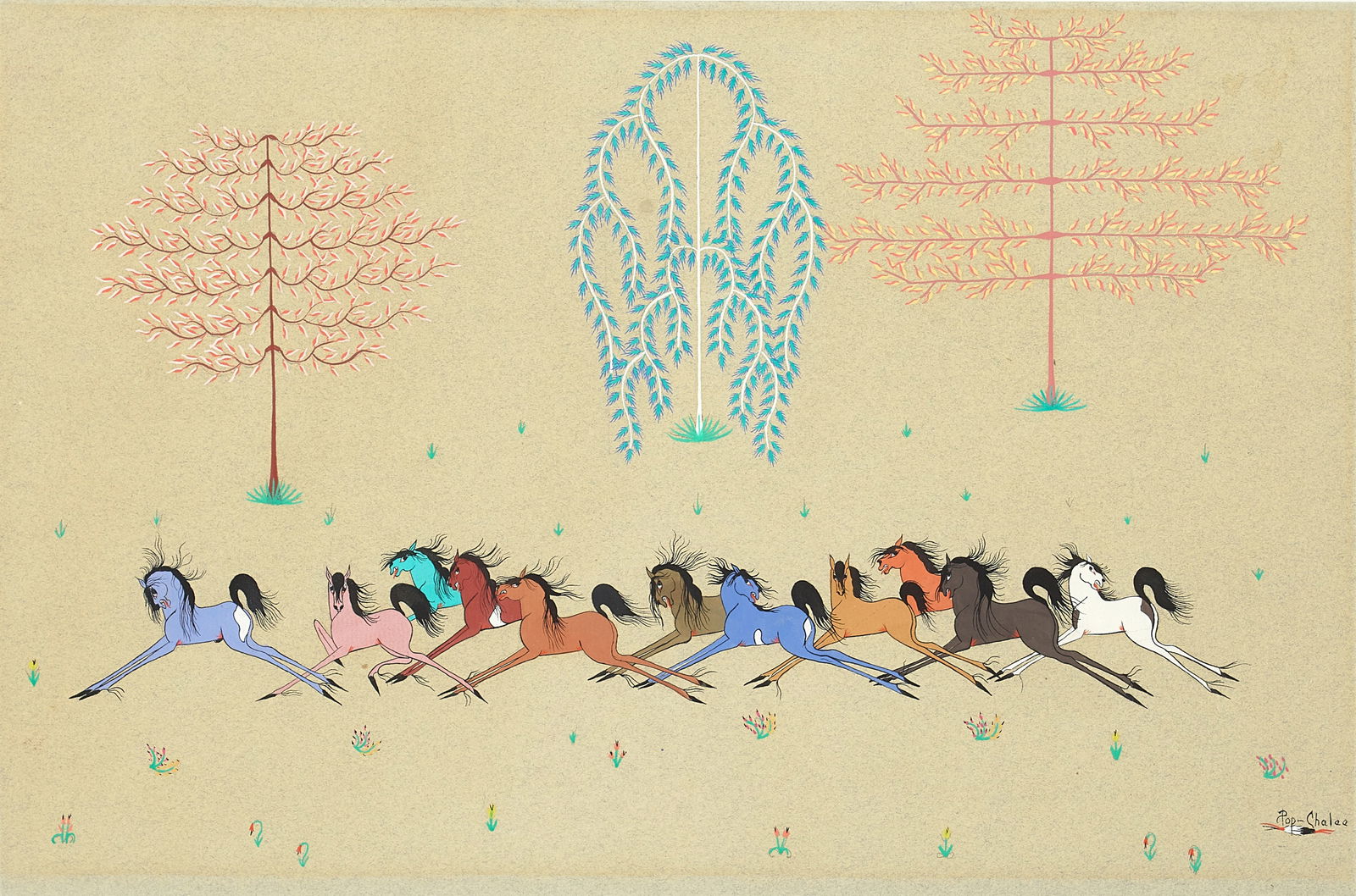 A Pop Chalee (Merina Lujan) painting, 'My Miniature Horses' (1 of 2)