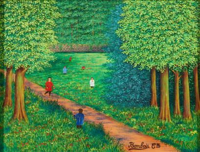 CAMILLE BOMBOIS (French, 1883-1970) Children in the Park (framed 38.3 x 46.0 x 4.5 cm (15 x 18 1...: CAMILLE BOMBOIS (French, 1883-1970) Children in the Park signed 'Bombois. Clle' (lower right) oil on canvas 27.0  x 35.0 cm (10 5/8 x 13 3/4 in). framed 38.3 x 46.0 x 4.5 cm (15 x 18 1/8 x 2 in). Foot