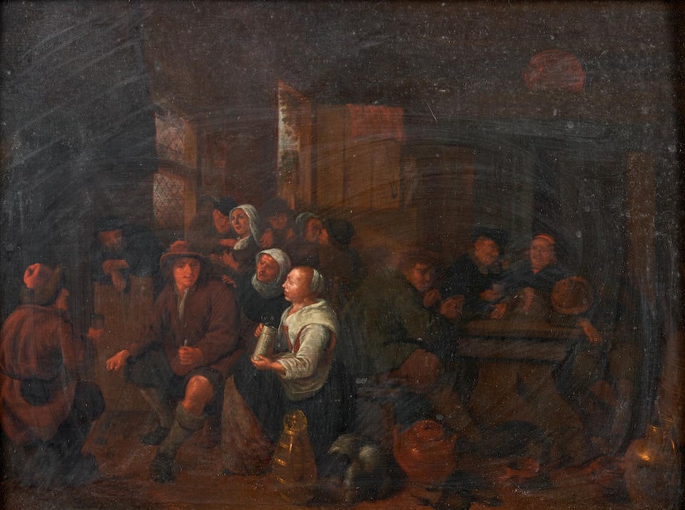 Manner of Jan Miense Molenaer, Dutch (1610-1668) Figures in a Crowded Tavern (framed 53.0 x 65.0... (1 of 3)