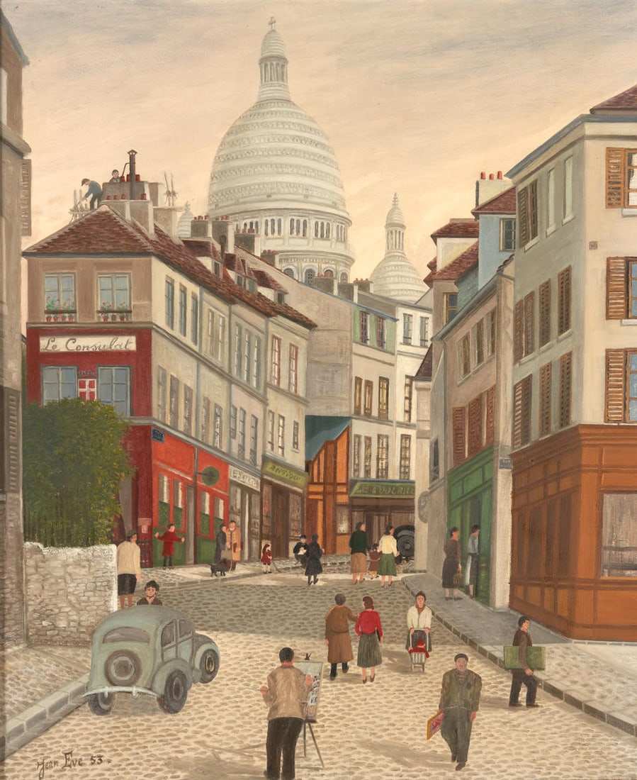 JEAN EVE (French, 1900-1968) Rue Norvins, Montmartre (framed 87.0 x 76.0 x 4.5 cm (34 1/4 x 29 1... (1 of 4)