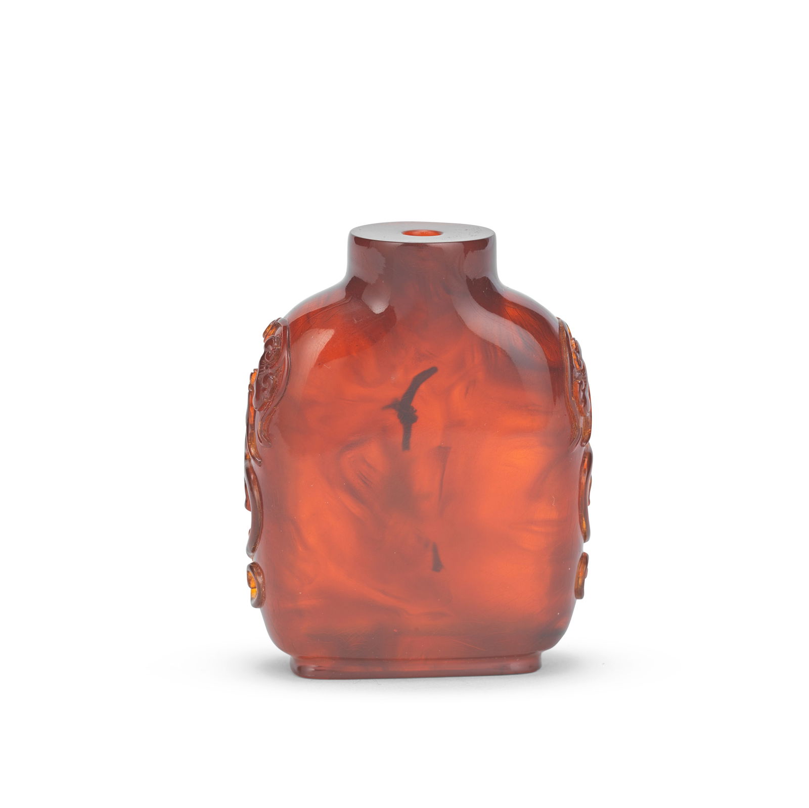 A CARVED AMBER 'CHILONG' SNUFF BOTTLE Qing Dynasty (1 of 1)