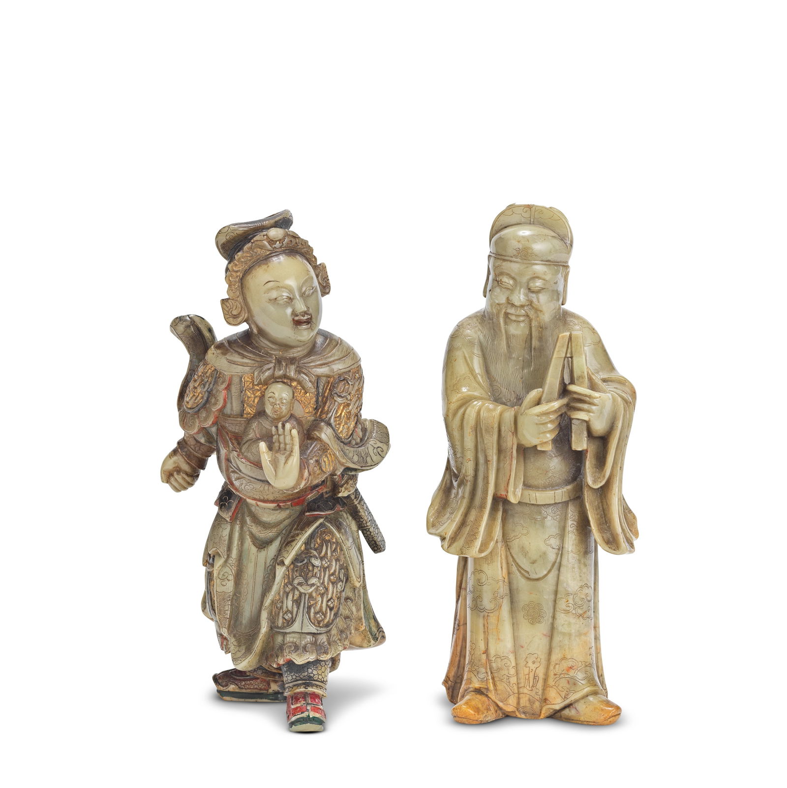 TWO SOAPSTONE FIGURAL CARVINGS  17th/18th century (2) (1 of 1)